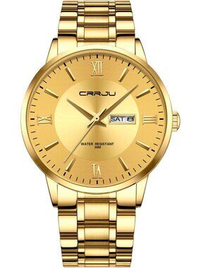 Men's All Gold Luxury Stainless Steel Chronograph Analog Quartz Round Watch